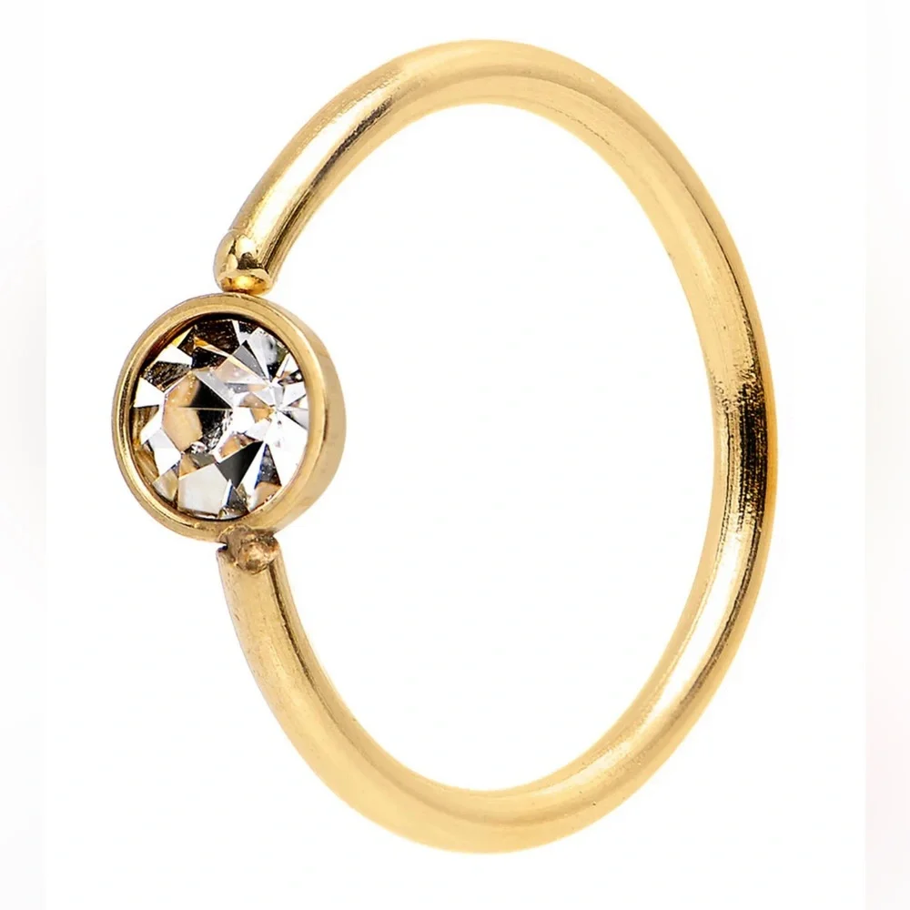 Body Candy 20G 5/16 Gold IP Stainless Steel Bright Clear Gem Nose Hoop - Picture 1 of 7